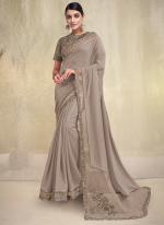 Silk Georgette Beige Wedding Wear Embroidery Work Saree